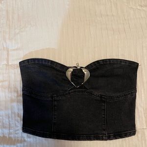 Cider black denim crop top with silver heart